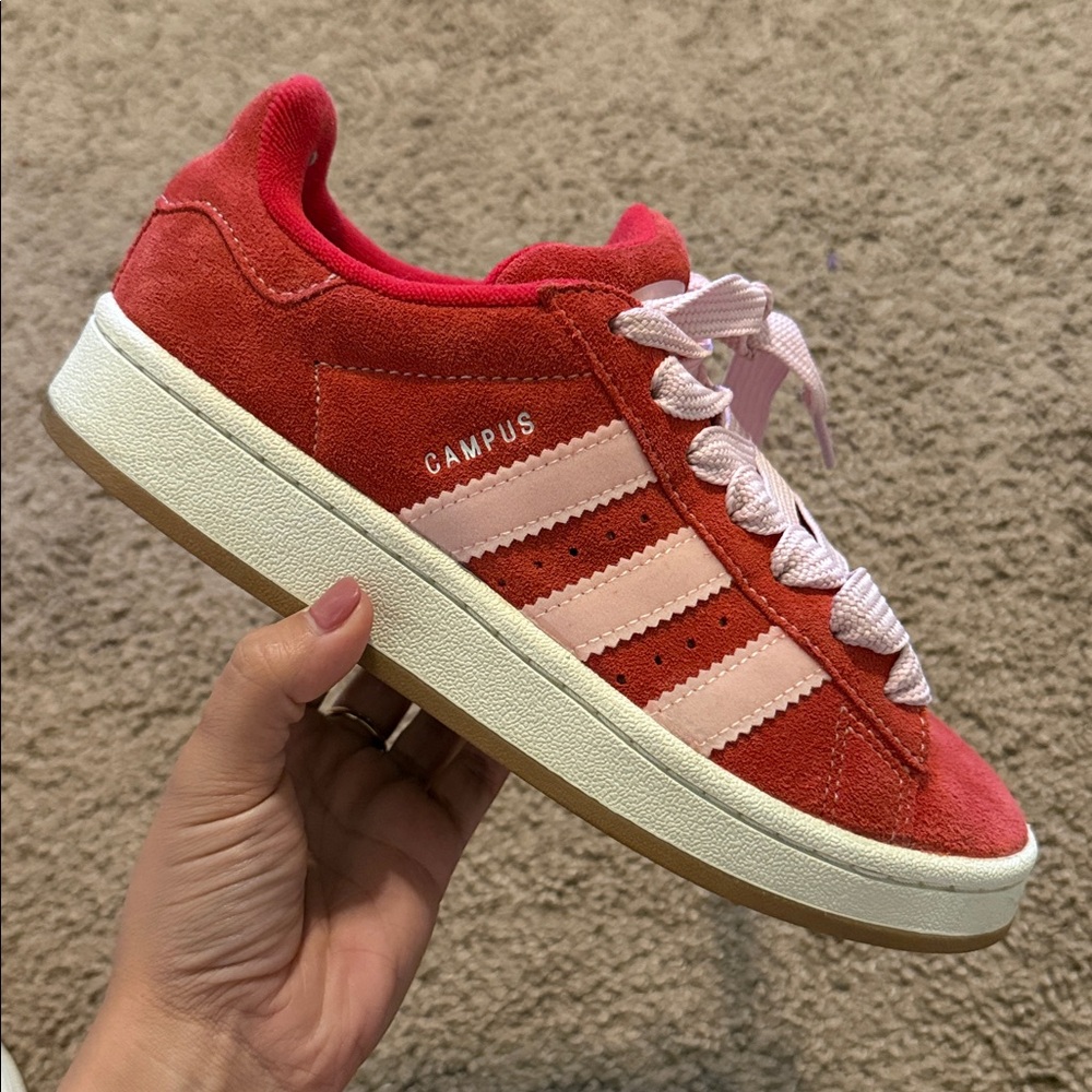 Adidas Campus Red with Pink Stripes